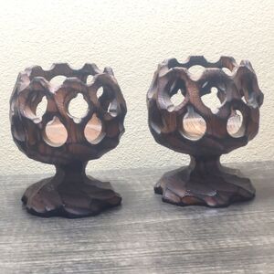 VINTAGE Hand Carved Goblet Candle Holder Votive Carving Home Decor